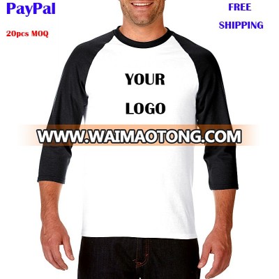 Free shipping custom t shirt printing high quality 100% cotton US size 3/4 sleeve raglan men's t shirt