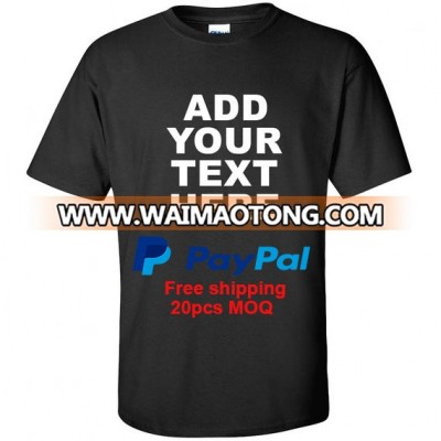 Paypal  free shipping 20pcs minimum 1-2 color 1 position free printing high quality 100% cotton custom screen printing t shirt