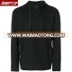 Wholesales men custom blank plain black streetwear pullover hoodies with imitation leather